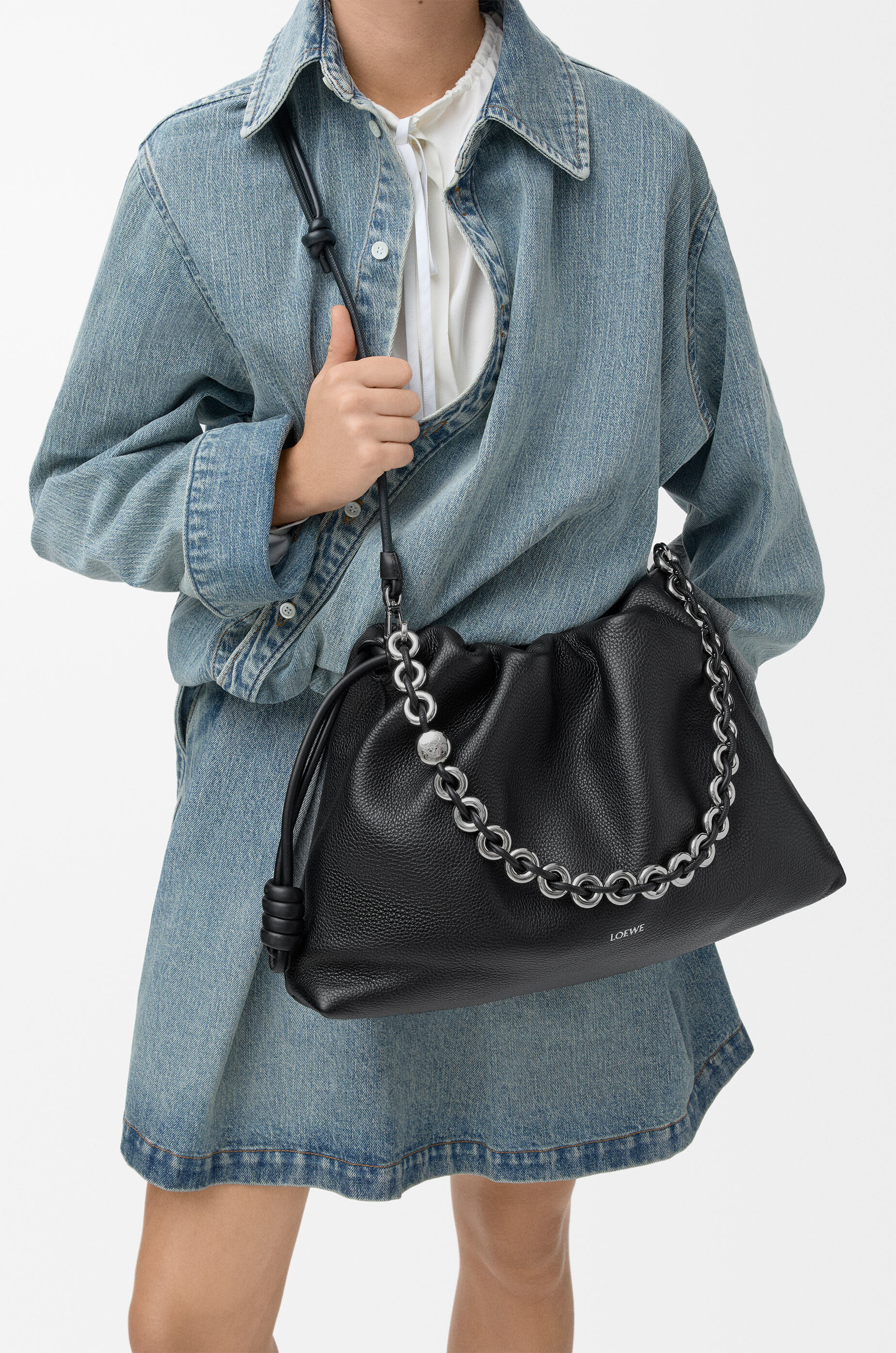 LOEWE Large Flamenco purse in fine grained calfskin Black