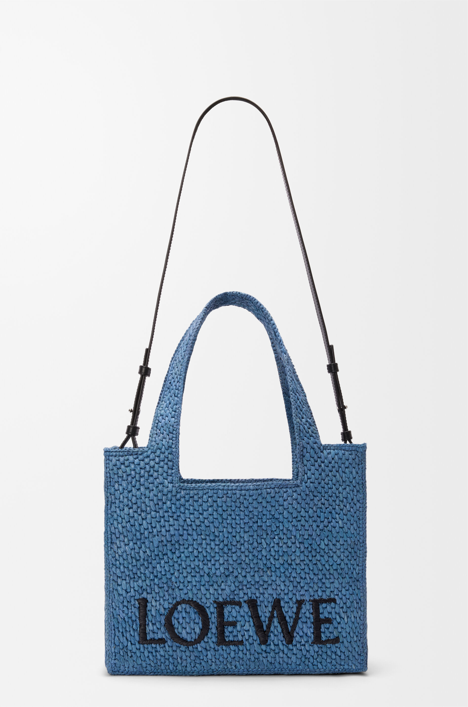 LOEWE Medium LOEWE Font tote in raffia Light Blue