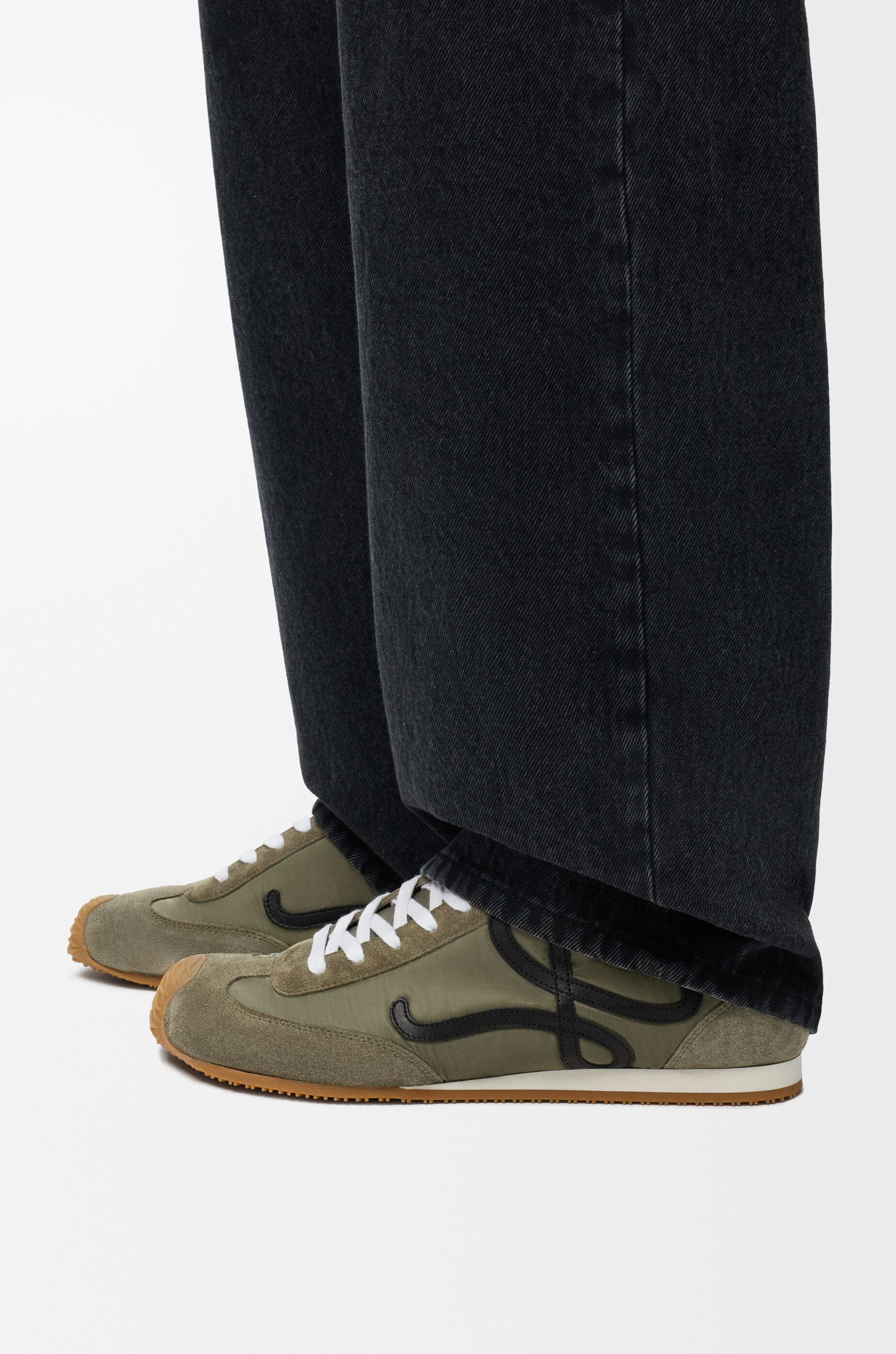 LOEWE Ballet Runner 2.0 in nylon and calfskin Light Khaki/Black/White