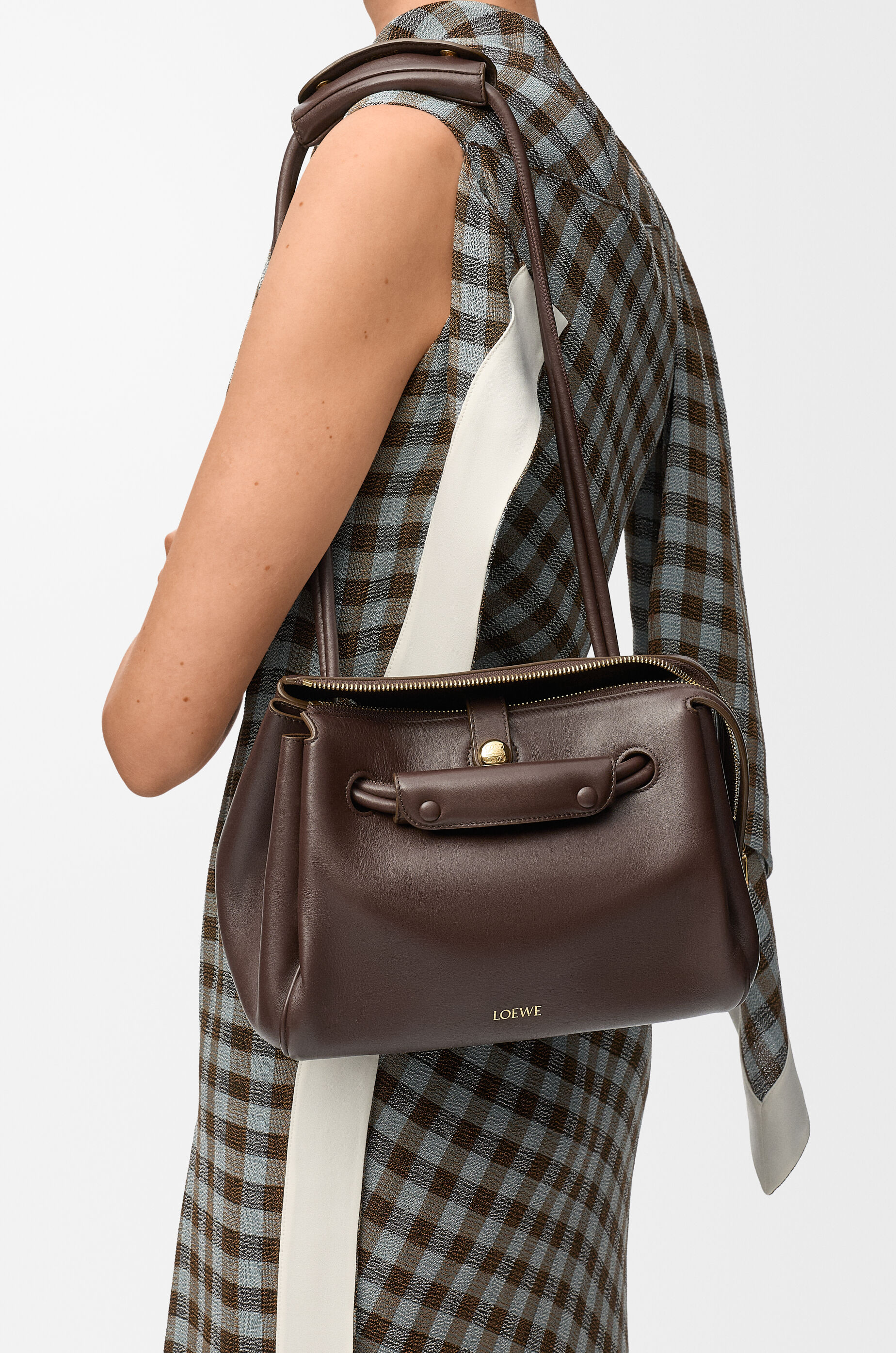 LOEWE Small Madrid bag in supple calfskin Dark Chestnut