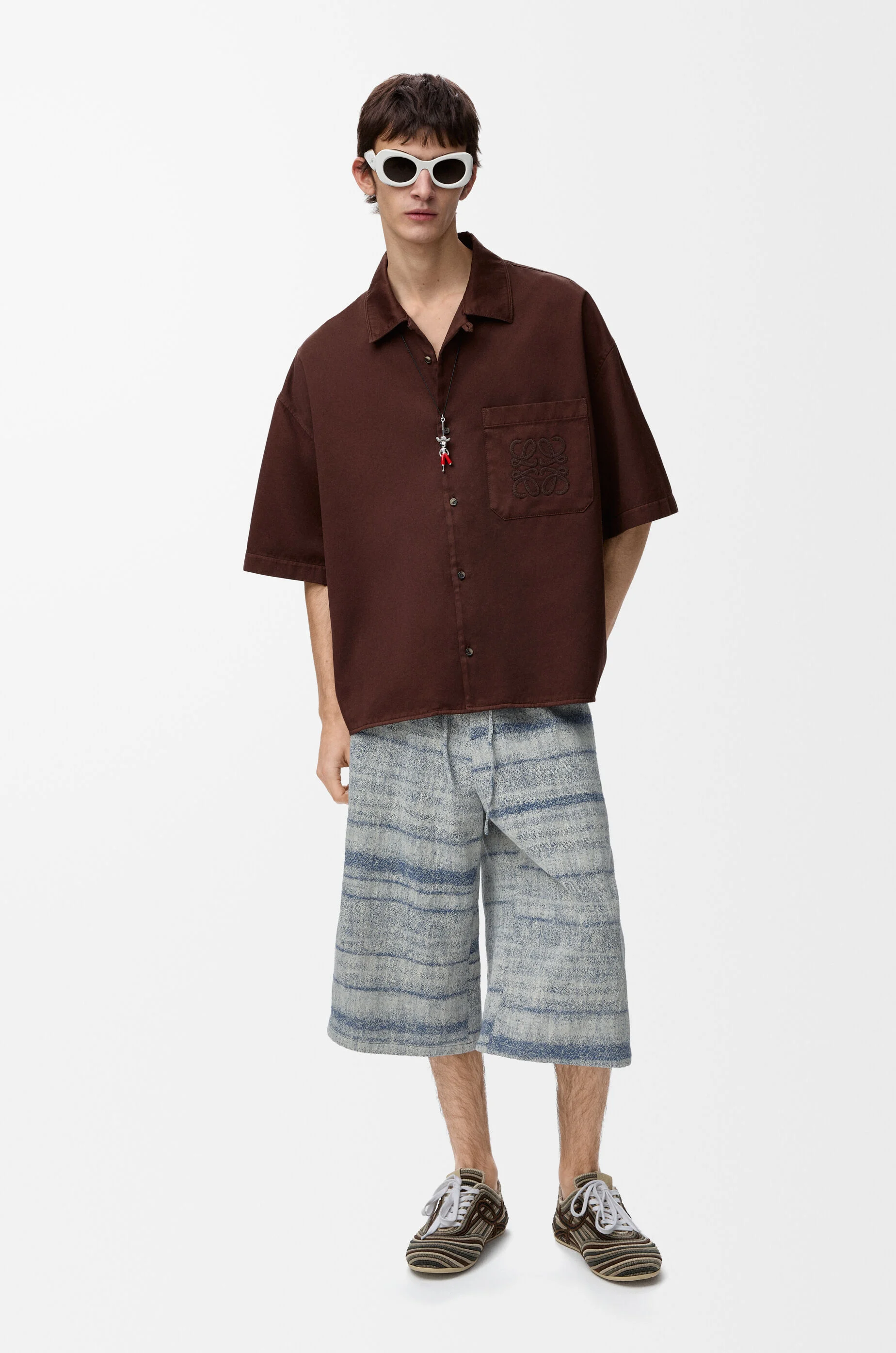 LOEWE Short sleeve shirt in cotton Chocolate Brown