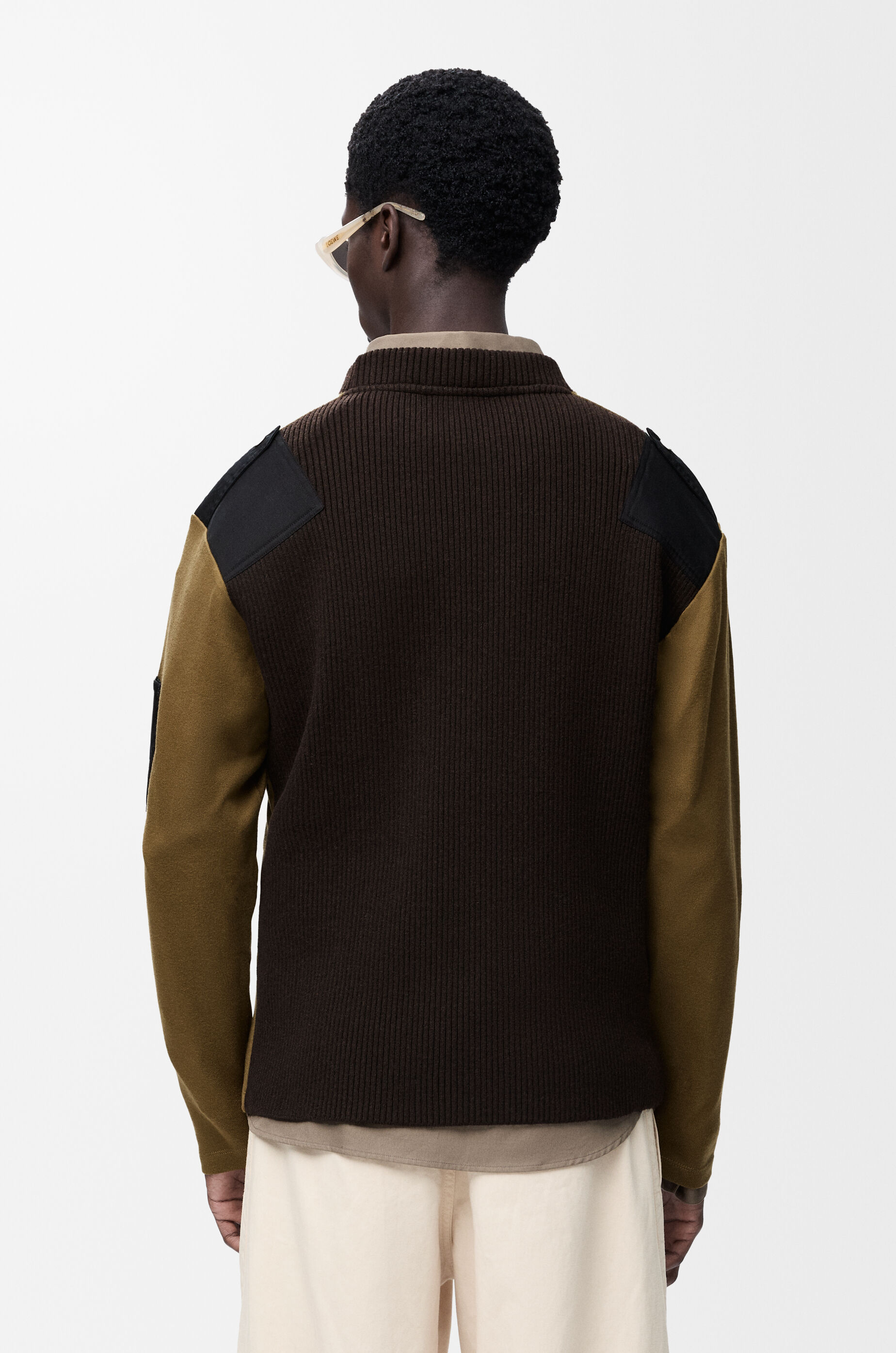 LOEWE Long sleeve top in cotton blend Khaki/Black