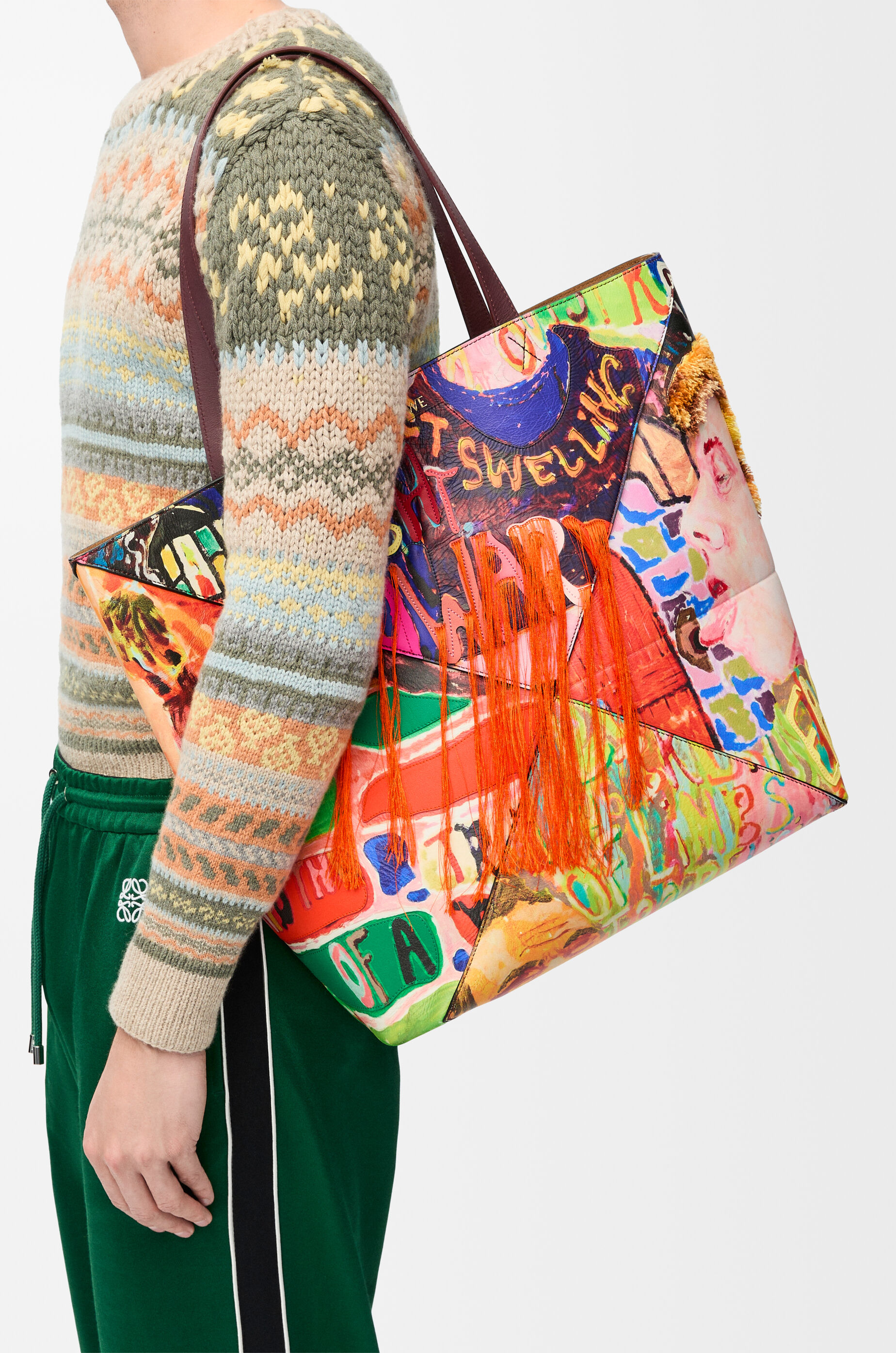 LOEWE XL Puzzle Fold tote in classic calfskin Dark Burgundy/Multicolor