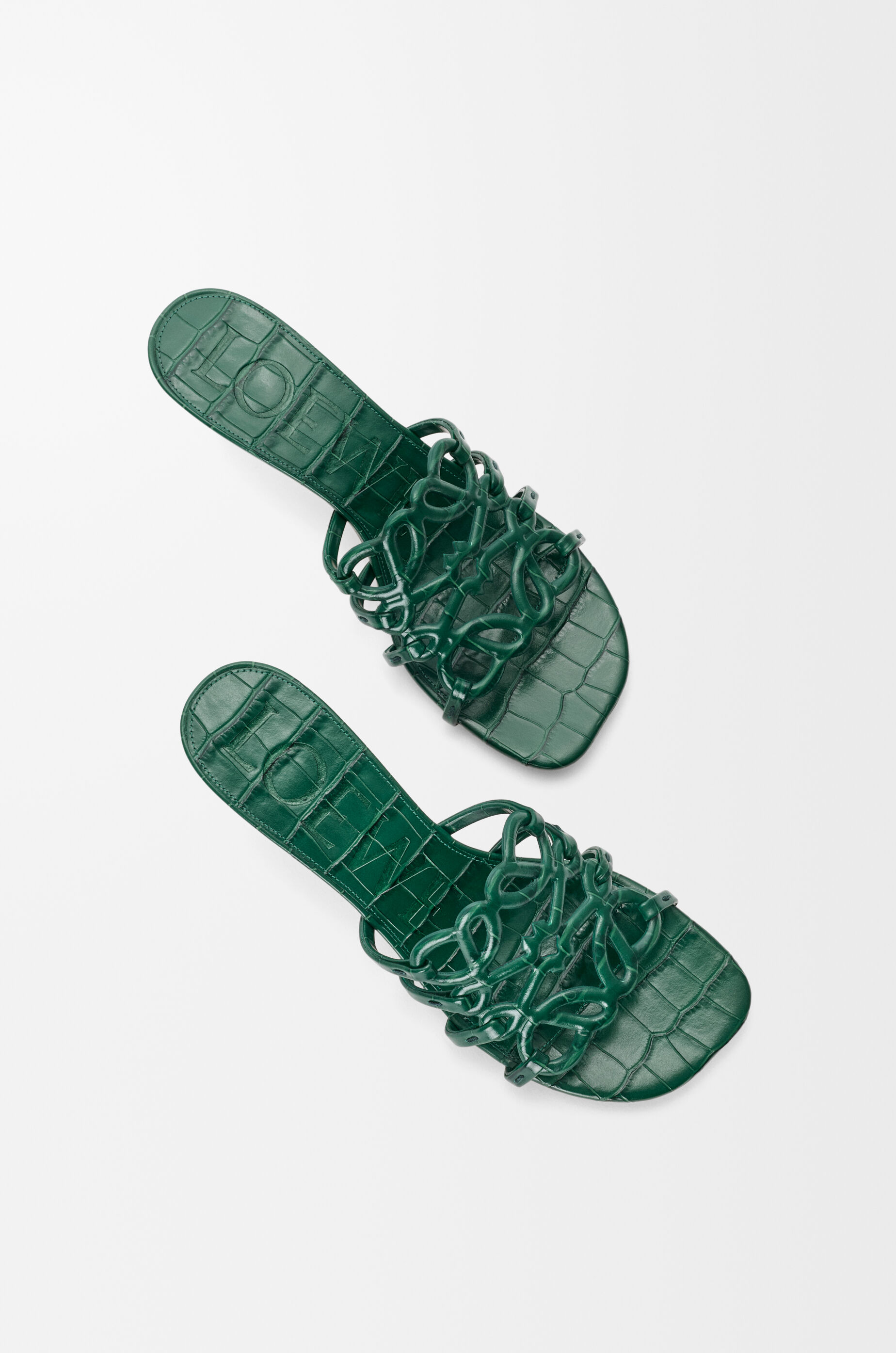 LOEWE Petal Anagram slide in croc-embossed calfskin Emerald Green
