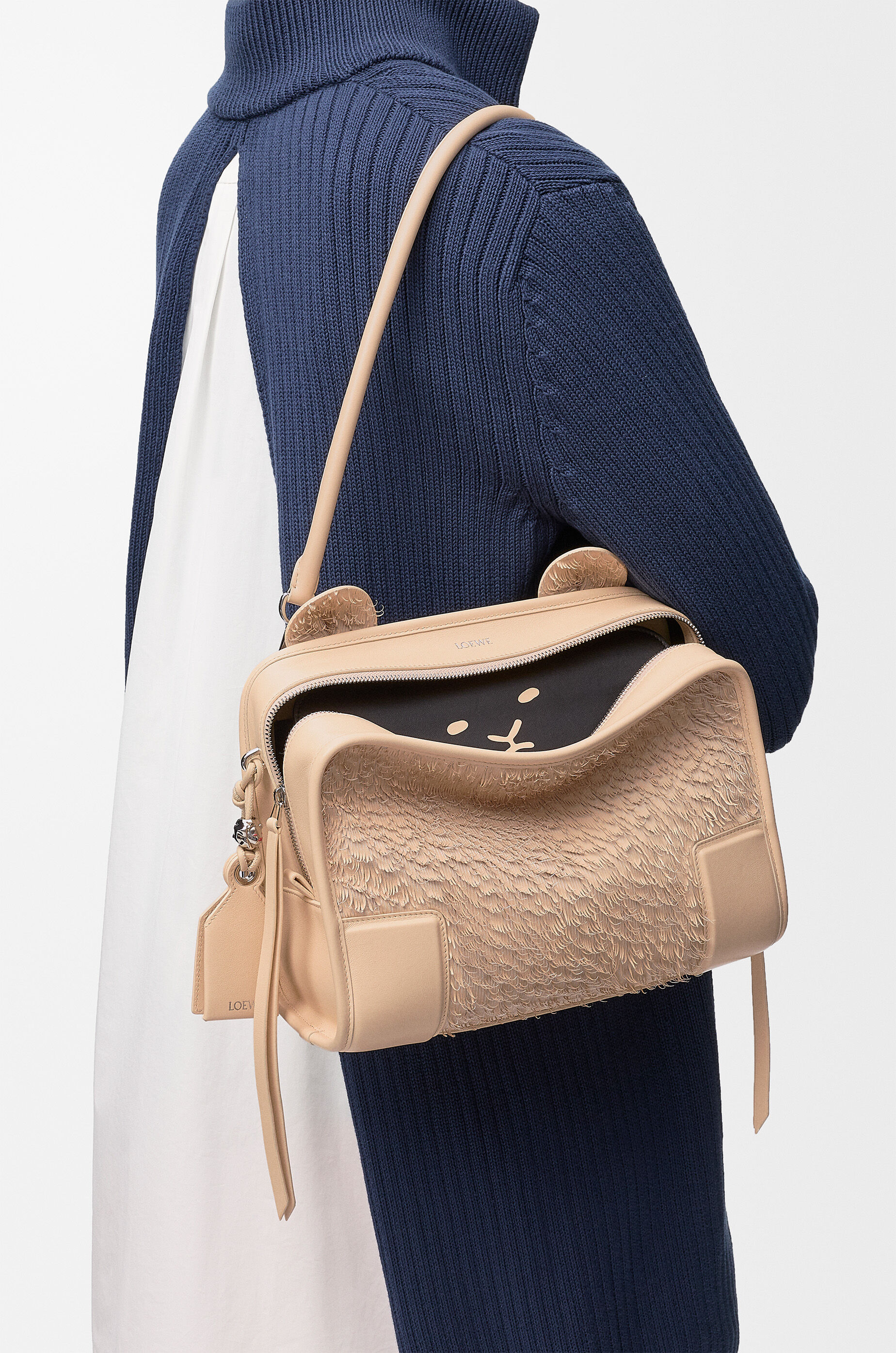 LOEWE Medium Lion Fringed Cut Amazona 180 bag in nappa lambskin Beige