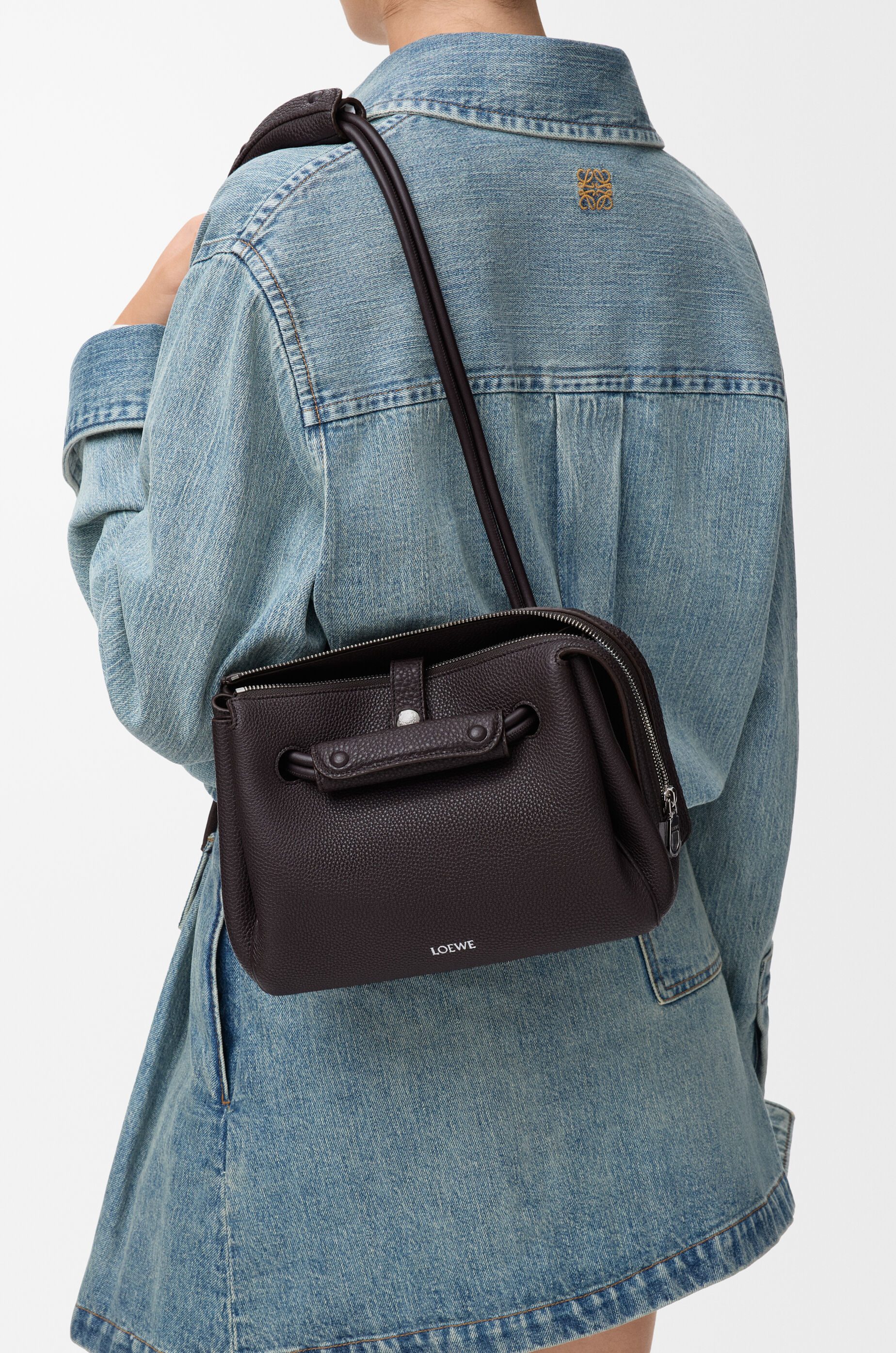 LOEWE Small Madrid bag in supple grained calfskin Dark Ebony