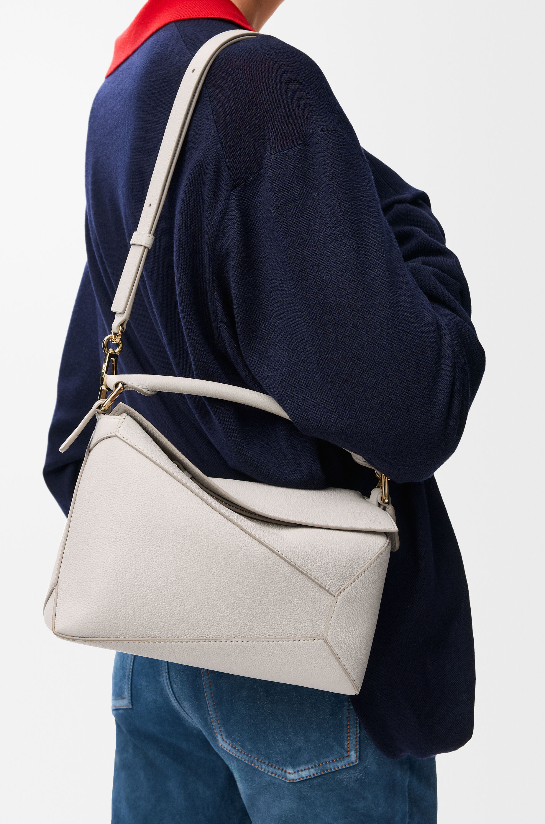 LOEWE Small Puzzle Edge bag in soft grained calfskin Light Ghost