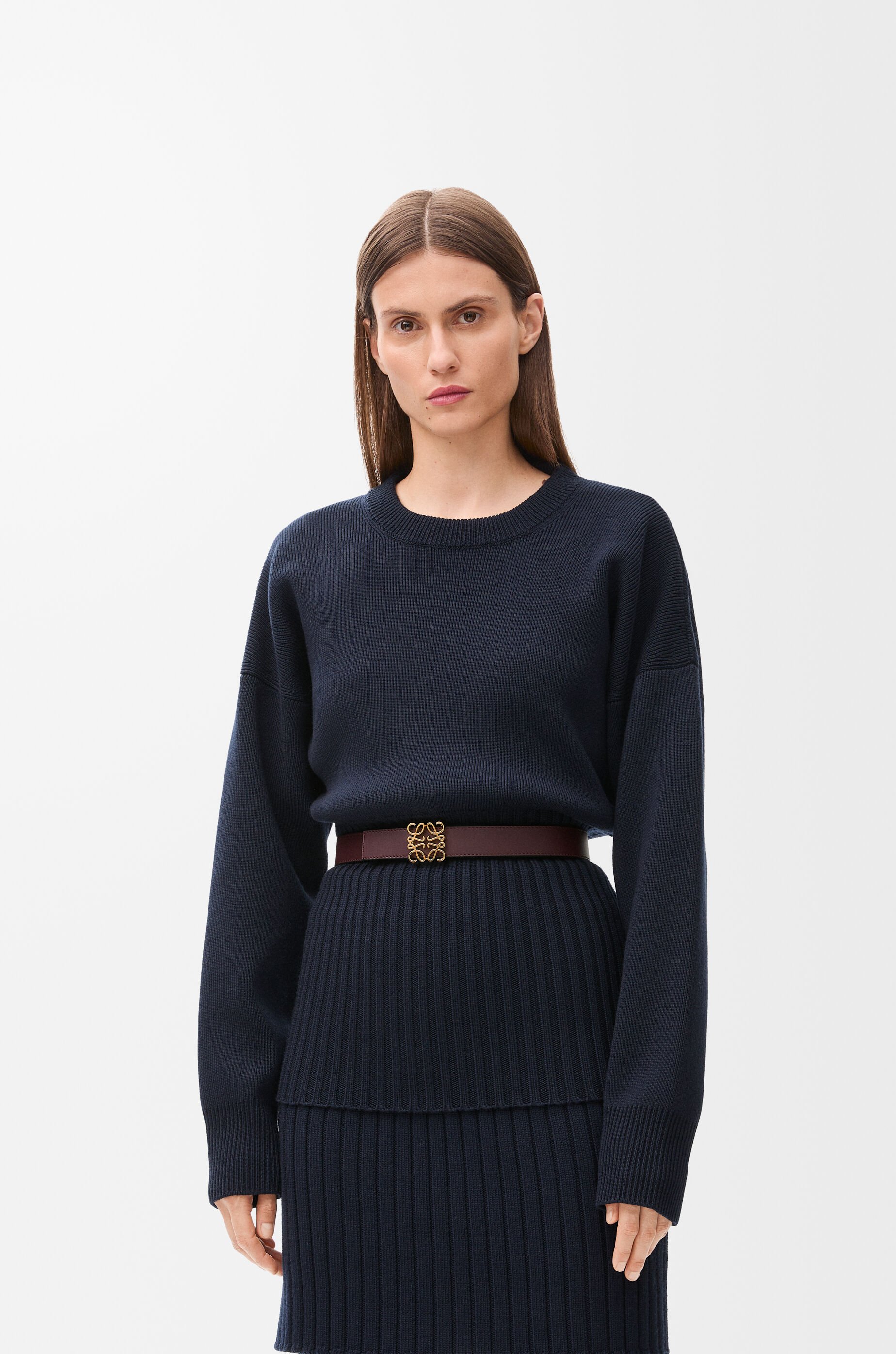 LOEWE Reversible Anagram belt in smooth calfskin Burgundy/Gold