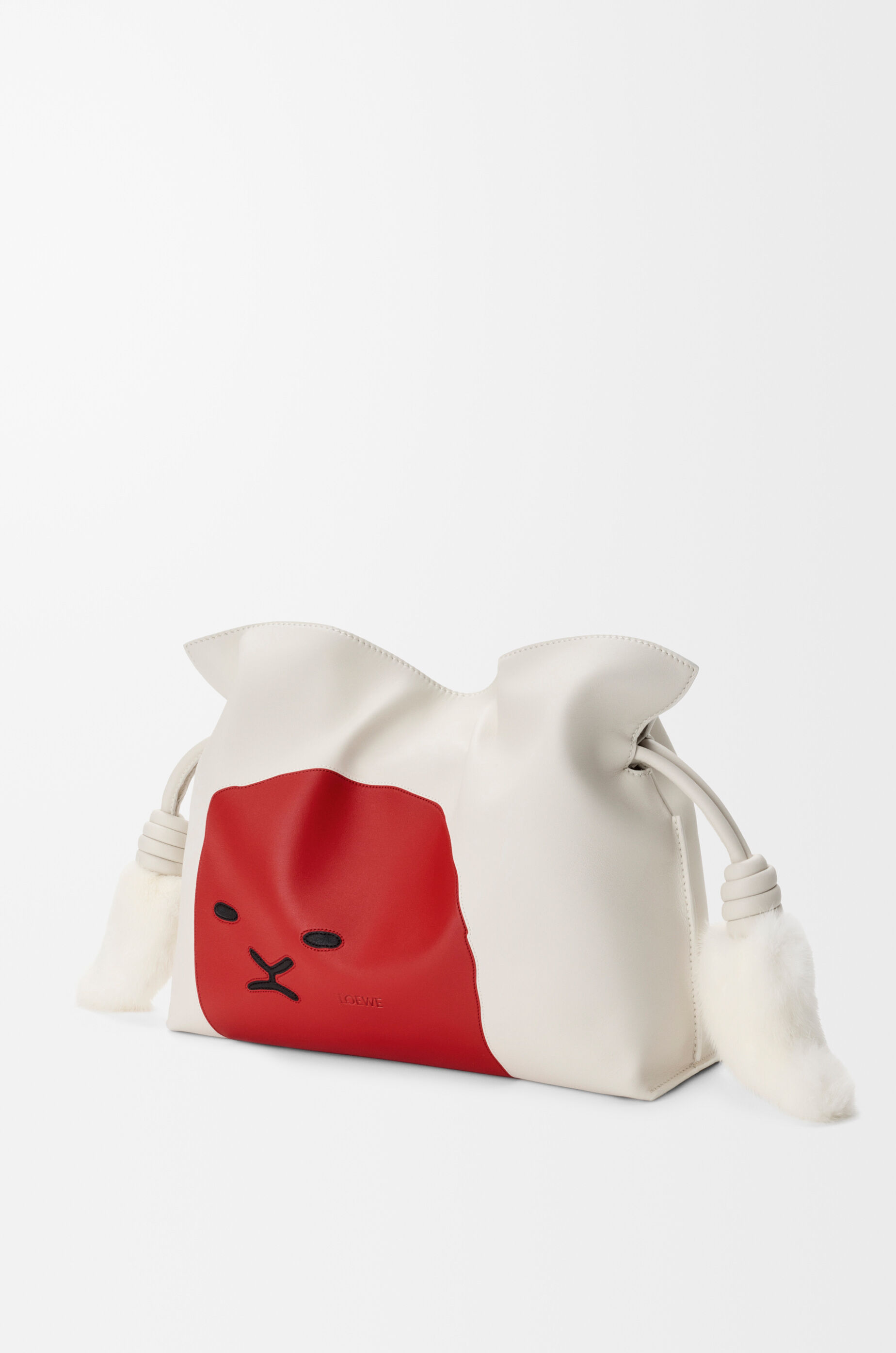 LOEWE Medium Lion Intarsio Flamenco clutch in calfskin White/Red